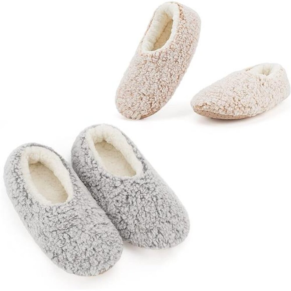 2-Pair Women's Soft Sole Slipper Socks with Grippers, Thick Warm Cozy Sherpa
